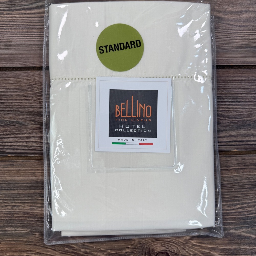 Bellino Standard Pillowcase Pair Ivory Cream Cotton Percale Made in Italy NEW